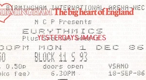 Eurythnics Ticket Used Stub 18 Sep 1986 Nec Arena Birmingham - Picture 1 of 3