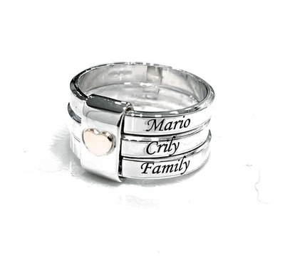 Anello Fedi Fascia Personalizzabile Con Nomi Family  Argento 925 Cuore Oro Donna - Immagine 1 di 4