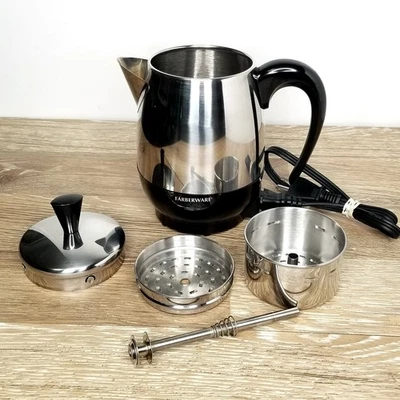 Farberware Silver Black Stainless Steel 4 Cup Electric Coffee Percolator FCP240 - Image 1 of 4