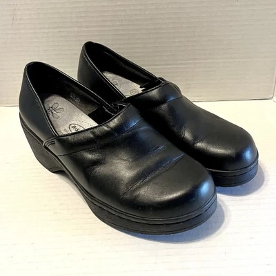 Zuecos mocasines Dr. Scholls Bernice para mujer talla 7,5 M de cuero negro sin cordones cómodos Foto 1 de 4