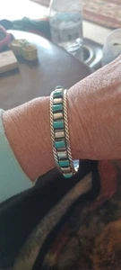 Southwest /Native Sterling Silver and Turquoise Cuff Bracelet Stamped - Picture 1 of 9