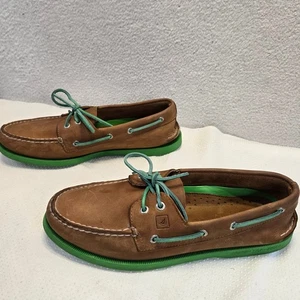 Zapatos de barco Sperry Top-Sider para hombre 11 marrón cuero suela verde cordones acuáticos preppy - Imagen 1 de 9