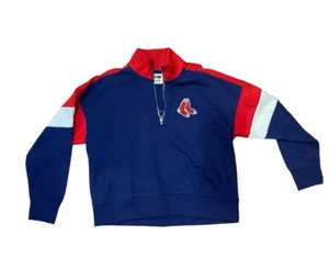 Heckklappe kurz geschnitten rot weiß und blau Boston Red Sox 1/4 Reißverschluss Sweatshirt neu ohne Etikett - Bild 1 von 11