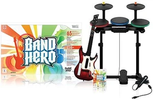 Nintendo Wii-U/Wii BAND HERO Super Bundle Set guitar FREE SHIPPIN drums mic game - Picture 1 of 7