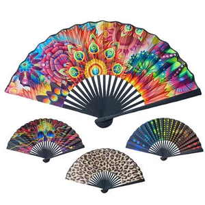 Vintage Folding Hand Fan Bamboo Handheld Fans Satin Cloth Surfaces 9 inch Long - Picture 1 of 8