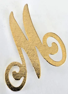 Vintage Cursive Initial Letter M Textured Gold Tone Pin 2.25" Clutch Backs - Picture 1 of 6