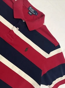 Polo Ralph Lauren Short Sleeve Shirt Mens Large Red Navy Striped Green Pony Golf - Imagen 1 de 10