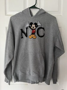 NYC Disney Store Mickey Mouse Sweatshirt Hoodie Gray Adult Small Lightly Used! - Picture 1 of 8