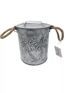 NEW TOMMY BAHAMA PALM TREES Galvanized ICE WINE BOTTLE BUCKET New - Picture 1 of 7