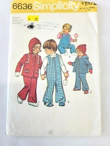Simplicity 6636 1974 Toddler Bell Bottom Overalls and Hooded Jacket Size 1/2 - Picture 1 of 2