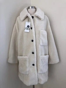 Abrigo de oso de peluche Sherpa polar Zara para mujer talla L blanco crudo - Imagen 1 de 7