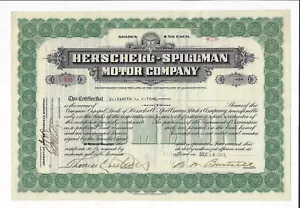 New York 1919 Herschell-Spillman Motor Co Stock Certificate Carousels Automobile - Bild 1 von 2