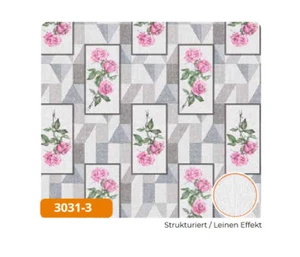 Tischdecke Meterware Wachstuch abwaschbar Leinenoptik Rosen 3031-3 rosa - Bild 1 von 2