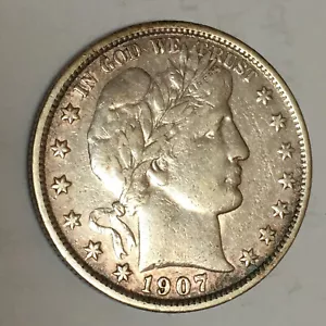 1907-S Nice Looking No Problem Coin in XF Condition Silver Barber Half Dollar - Picture 1 of 2