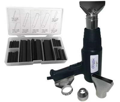 HILLTOP PRODUCTS LTD Heat Gun Bundle Offer - Heat Gun & Nozzles with 127pc Black Heat Shrink Tubing