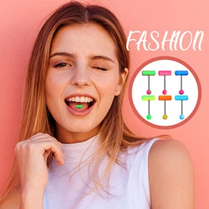 6PCS Candy Color T Shape Soft Acrylic Tongue Rings Barbell Piercing Jewelry 14G - Picture 1 of 8
