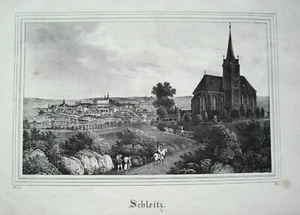 Schleitz  Thüringen Kirche Schloß  echte  alte  Lithographie Lithografie 1840 1 - Picture 1 of 1