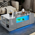 High Gloss Coffee Table With Storage 2 Drawer Wooden Living Room Rgb Led Lights