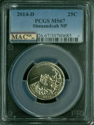 2014 D SHENANDOAH QUARTER PCGS MS67 PQ 2ND FINEST GRADE MAC SPOTLESS * - Image 1 of 2
