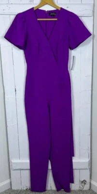 Tahari NWT Women’s Size 0 Purple Easton P-Jumpsuit V-Neck Tie Waist Tapered Legs - Image 1 of 4