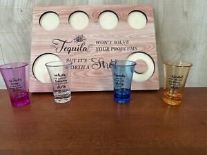 Tequila Board With Shot Glasses With Sayings