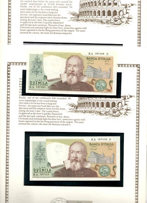 Italy 2000 Lire 1976 P 103b UNC w/FDI UN FLAG STAMP Consecutive RA187509P, 10P - Image 1 of 4