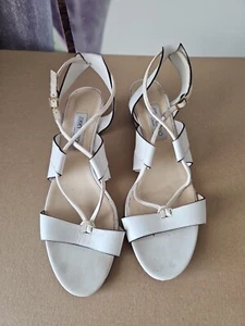 JIMMY CHOO Women's White Block Corkscrew Heel Open Toe Sandals Size 43 YJ01 - Picture 1 of 6