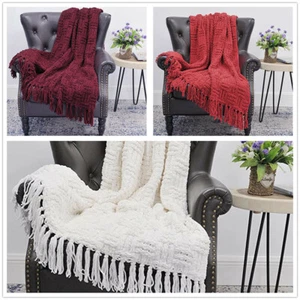HST Cable Knit Throw Blankets with Tassels Soft Cozy Fluffy Couch Bed Sofa Decor - Picture 1 of 40