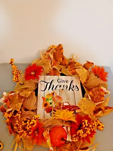 Give Thanks Fall Wreath Artificial Decorating with Flower For Front Door Decor - Picture 1 of 1