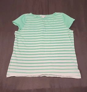 Liz Claiborne L green stripe cap sleeve tee solid green sleeves cotton blend - Picture 1 of 6