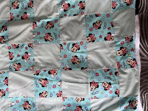 Minnie Mouse Handmade Patchwork Blanket 30” X 26” Fleece Lined Pram Cot - Picture 1 of 6