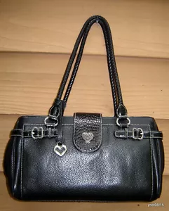 authentic BRIGHTON PURSE Satchel style black pebble leather C975444~20 Pockets! - Picture 1 of 8