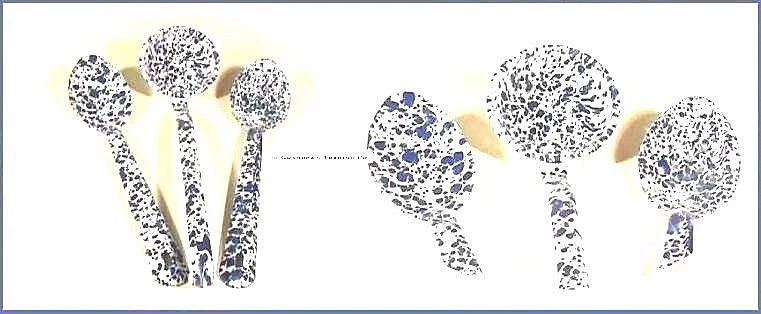 Lot of 3 BLUE and WHITE Marble Enamelware Ladle 2 Lg Serving Spoons w 1 Slotted - Image 1 of 1