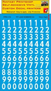 RC VINYL DECALS TRANSFERS PIT LANE NUMBERS PRE CUT  FPRC316 WHITE MATT 16mm - Picture 1 of 3