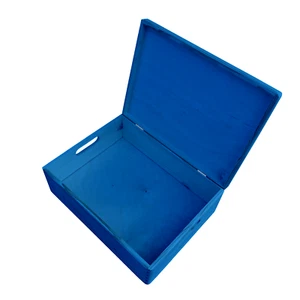 GROSSE HOLZKISTE / SPIELZEUGBOX 40x30x13,5 cm MIT GRIFF IN BLAUER FARBE, ALLE LACKIERT - Bild 1 von 5