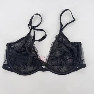 Victoria's Secret Gr. 32D ungefüttert halbdurchsichtig schwarz Spitze sexy Bügel - Bild 1 von 5