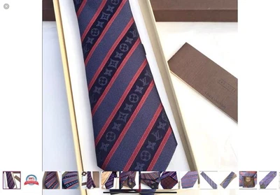 Louis Vuitton海军蓝红色丝绸男式领带 — 第 1/4 张图片