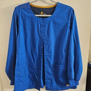 CARHARTT Women's snap Front Scrub Nursing Medical Jack Long Sleeve Blue Size Sm - Picture 1 of 8