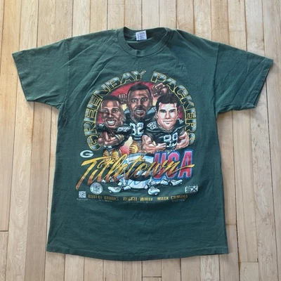 VTG 90s Green Bay Packers Caricature T-Shirt Size L Made in USA Single Stitch - Image 1 of 4