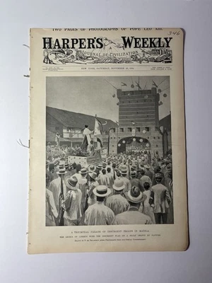 Nov 1898 Harper's Weekly Spanish American War Manila, Pope Leo XIII, Horse Show - Image 1 of 4