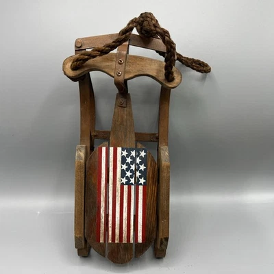 Wooden Sleigh Old Glory Christmas Americana Wall Decor 11” Holiday Home Accent - Image 1 of 4