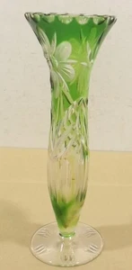 schöne geschliffene grüne Bömische Kristallvase Glas  Blumendekor 28cm x 9,5cm - Bild 1 von 7
