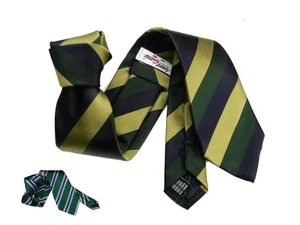 Herren Krawatte Regimental Seide Silk Blau Grün Gold Top Elegance M Italien - Picture 1 of 5