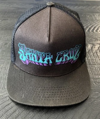 Santa Cruz Logo Skateboard Black Mesh Snapback Hat Cap - Image 1 of 4