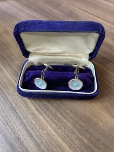 Vintage Antique 9ct Gold & Platinum Cufflinks with Blue Stones with Box - Picture 1 of 6