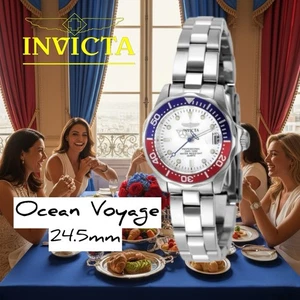 Pro Diver blau rotes Zifferblatt SS Armband Invicta Damen Lady Uhr Ocean Voyage 24,5 m - Bild 1 von 5