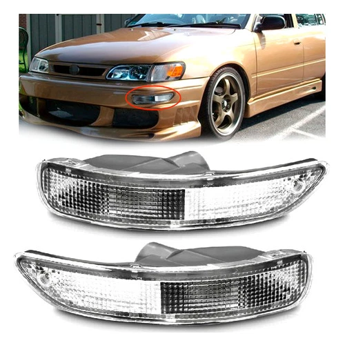 适用于 1993 - 1997 年丰田卡罗拉前保险杠灯透明镀铬左 + 右套装 — 第 1/4 张图片