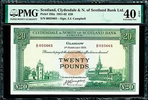 Clydesdale & North of SCOTLAND 20 Pound 1958 Pick-193a Extremely Fine PMG 40 EPQ - Picture 1 of 2