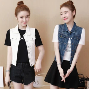 Nuevo Moda Niña Mujer Sin Mangas Informal Jeans Denim Slim Mini Chaleco Prendas para el torso Botones - Imagen 1 de 23