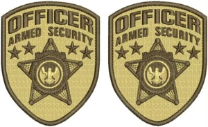 OFFICER ARMED SECURITY 2 EMB PATCHES 4.5X3.75 VELCR@ ON BACK Brown On Tan - Picture 1 of 1